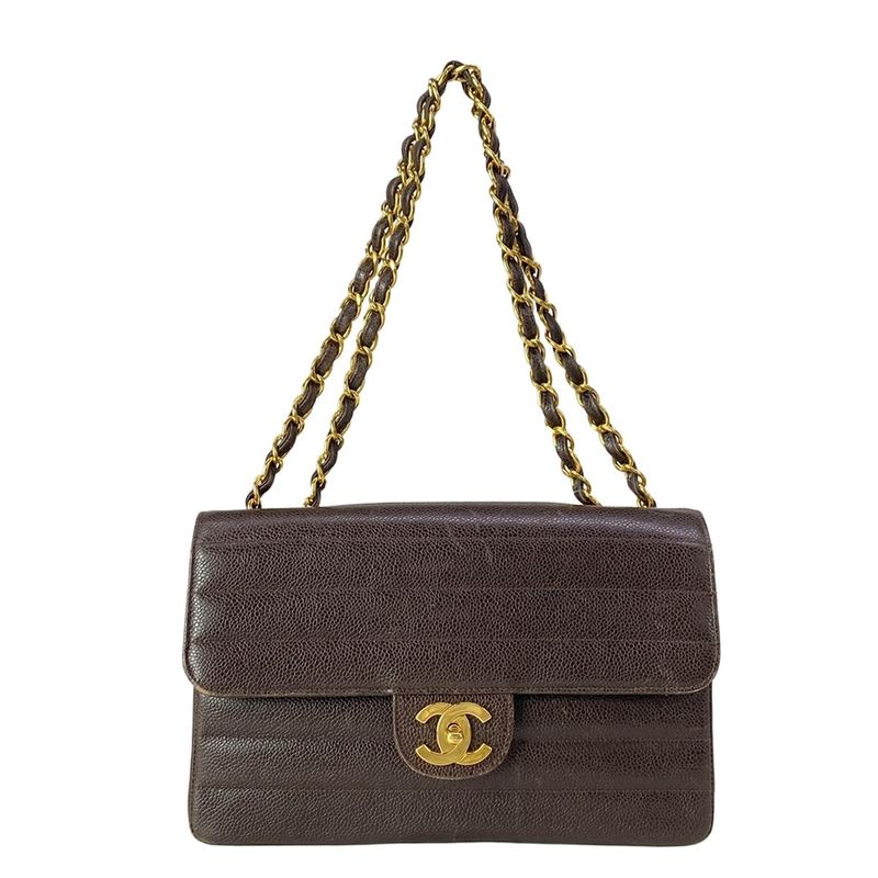 Chanel Shoulder Bag Dark Brown Chain Gold
