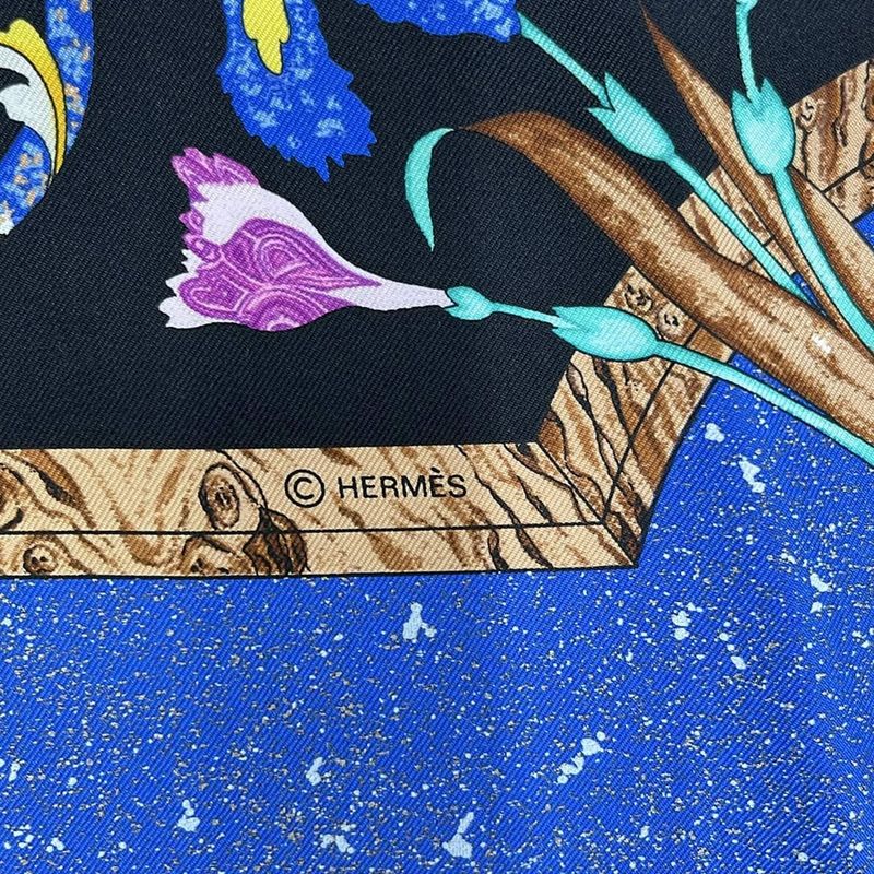 Hermes Scarf Carre 90 Black Blue Multi Pierres D'orient Et D'occident