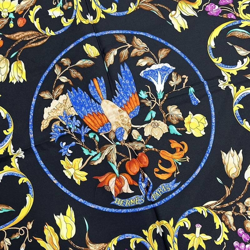 Hermes Scarf Carre 90 Black Blue Multi Pierres D'orient Et D'occident
