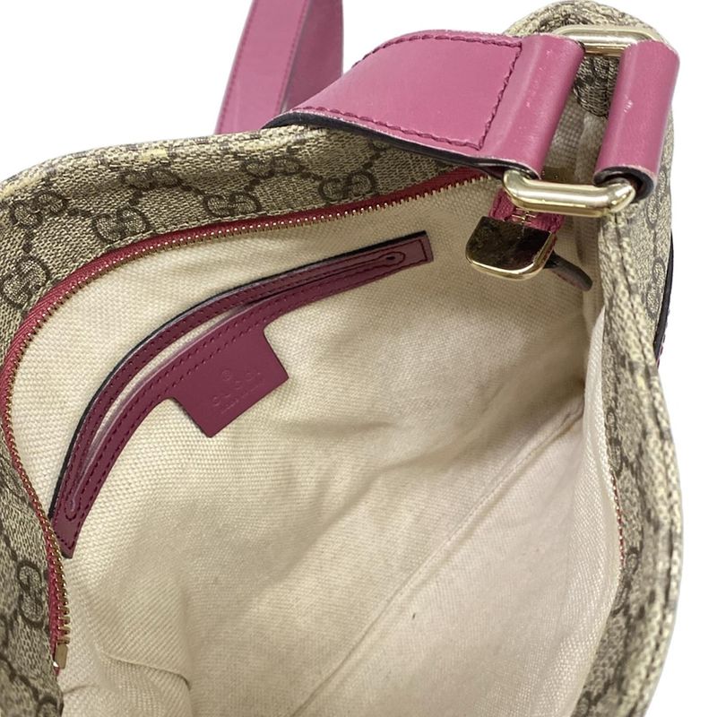 Gucci Shoulder Bag GG Plus Supreme Beige Ebony Pink Flat Messenger Leather
