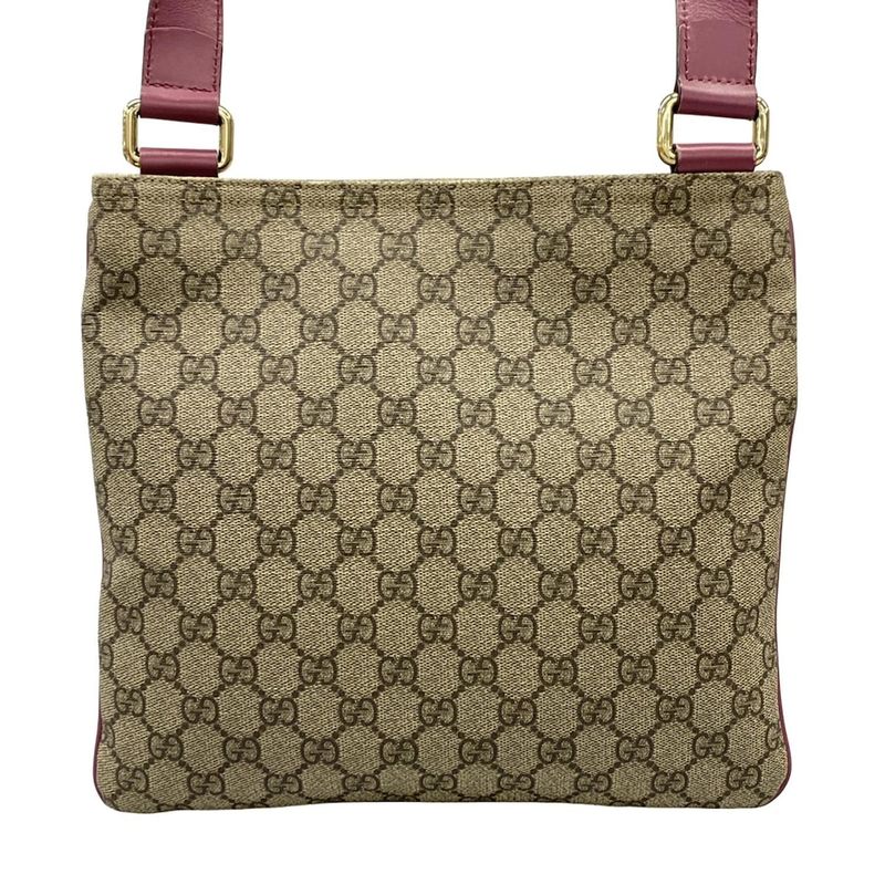 Gucci Shoulder Bag GG Plus Supreme Beige Ebony Pink Flat Messenger Leather
