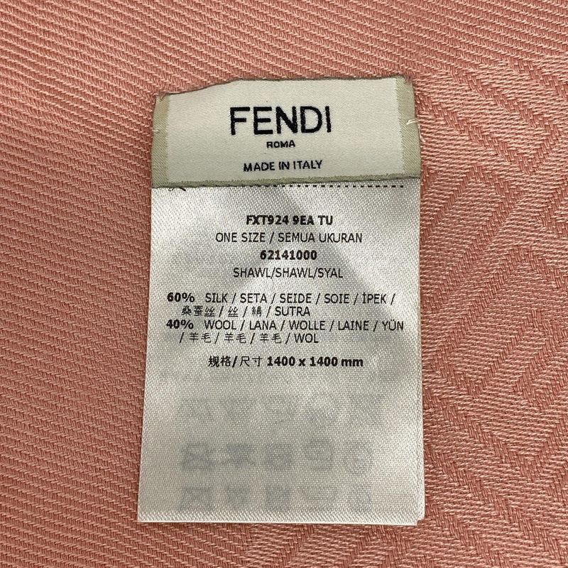 Fendi Shawl Zucca Pattern Pink Wool Silk Scarf
