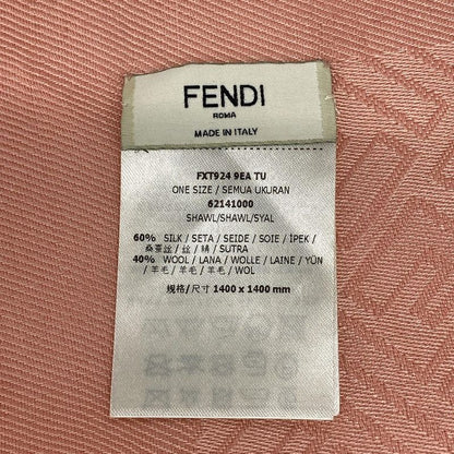 Fendi Shawl Zucca Pattern Pink Wool Silk Scarf