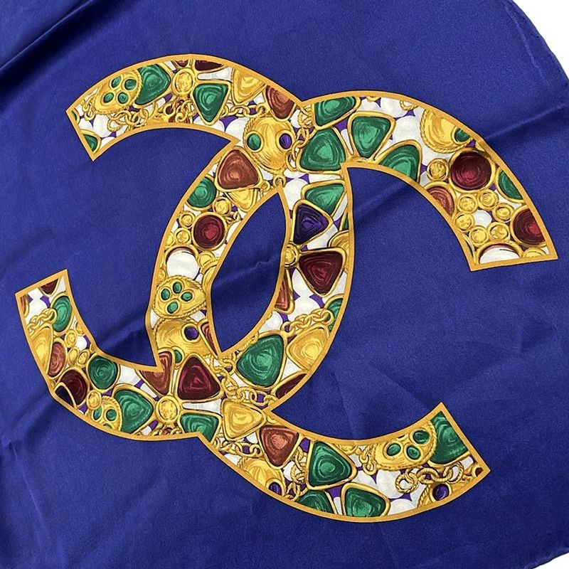 Chanel Scarf Navy Dark Yellow Multi CC Logo