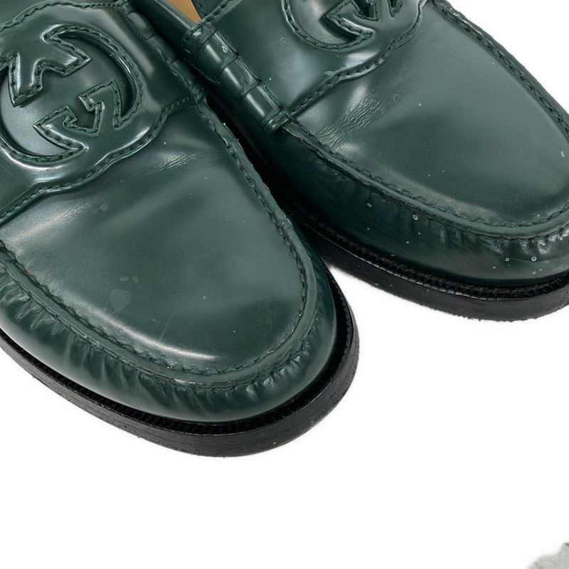 Gucci Loafers 5.5 Interlocking Dark Green Leather