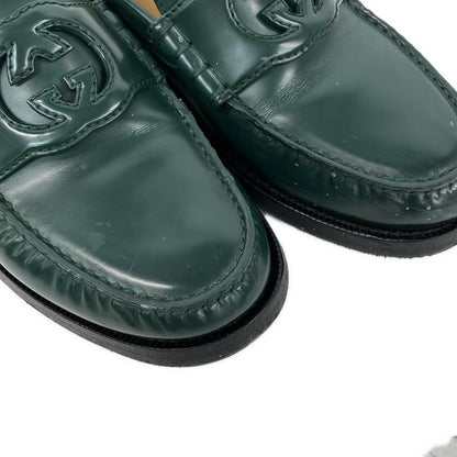 Gucci Loafers 5.5 Interlocking Dark Green Leather