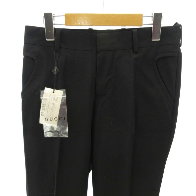 Gucci Tag Era Pants Trousers Straight Pleated 40 Black