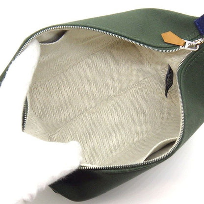 Hermes Handbag Bath Pouch Brid-a-brac PM Pavillon Khaki Cotton Canvas Silver
