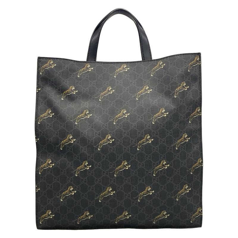 Gucci Tote GG Plus Supreme Dark Gray Black Multi Taiga Print Leather