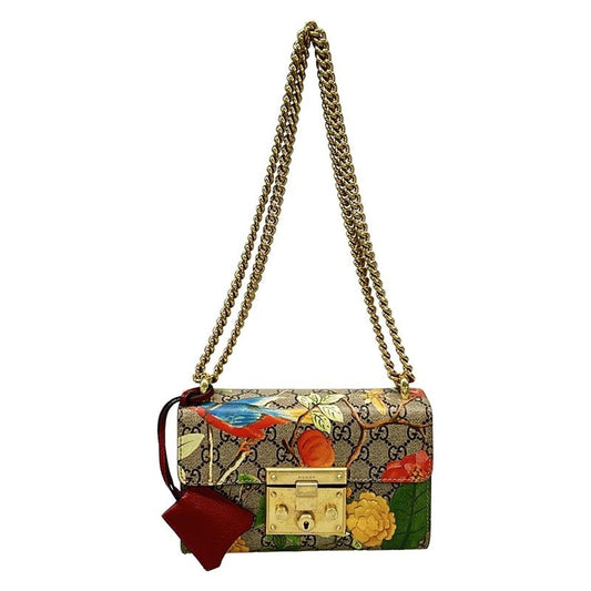 Gucci Shoulder Bag Padlock Small Tian Beige Ebony Multi Chain Leather