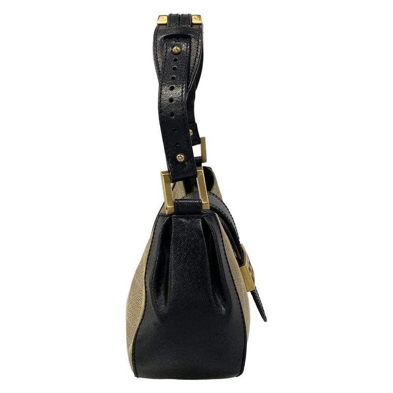 Fendi Handbag Zucca Pattern Beige Black Leather