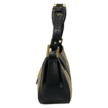 Fendi Handbag Zucca Pattern Beige Black Leather