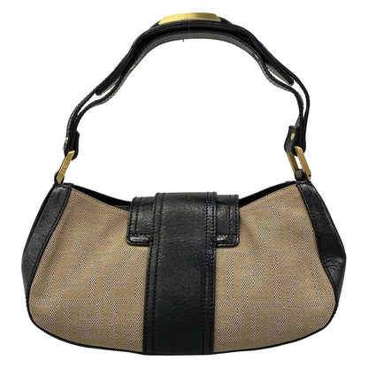 Fendi Handbag Zucca Pattern Beige Black Leather