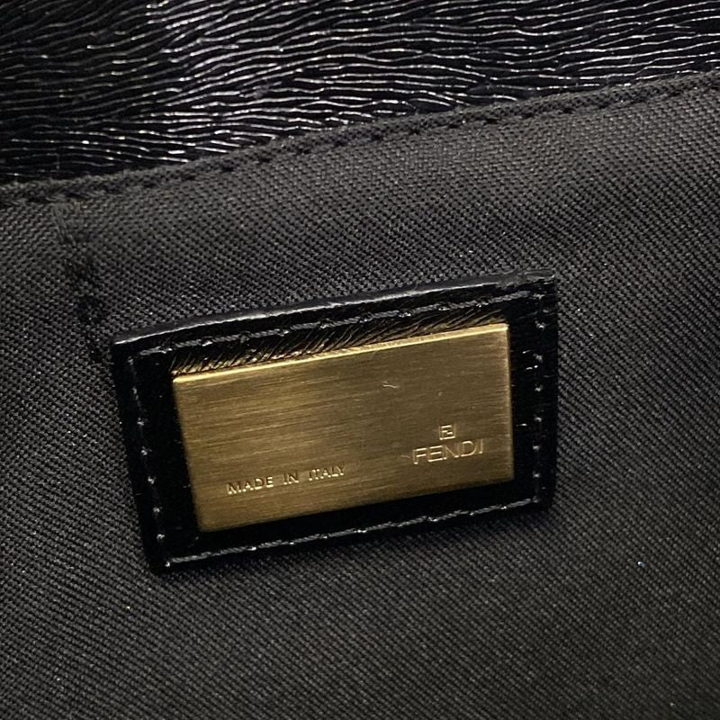 Fendi Handbag Zucca Pattern Beige Black Leather
