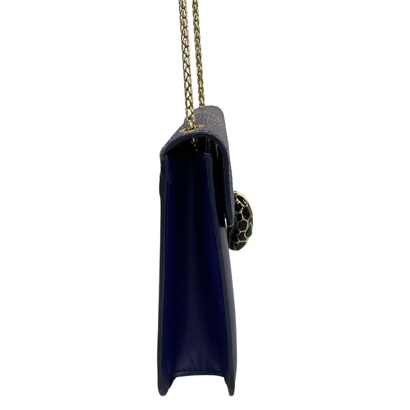 Bvlgari Shoulder Bag Serpenti Navy Blue Chain Leather