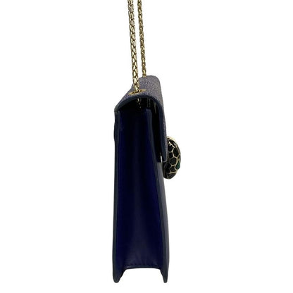 Bvlgari Shoulder Bag Serpenti Navy Blue Chain Leather
