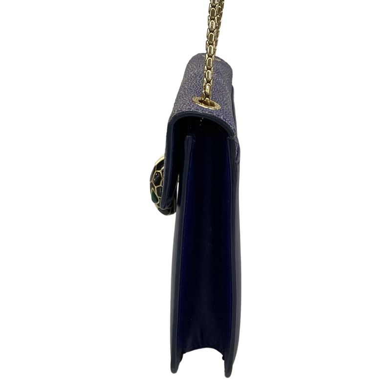 Bvlgari Shoulder Bag Serpenti Navy Blue Chain Leather