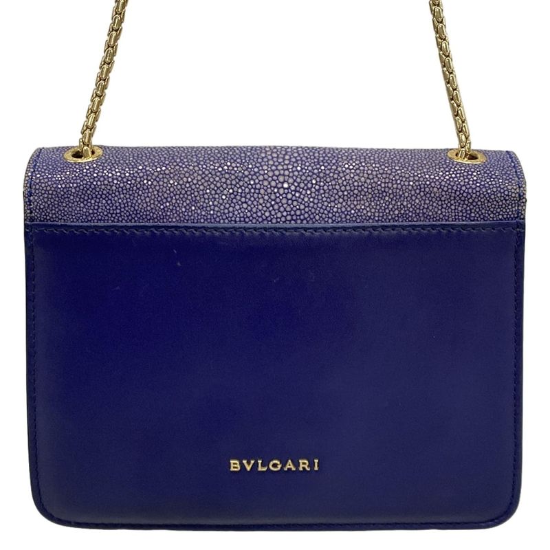 Bvlgari Shoulder Bag Serpenti Navy Blue Chain Leather
