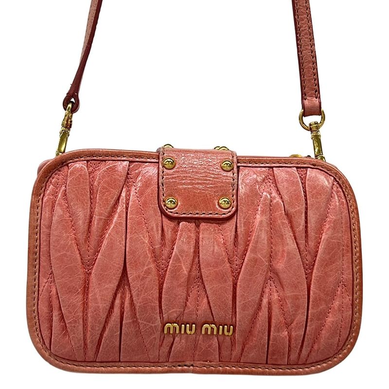 Miu Miu Shoulder Bag Pink Clasp Leather