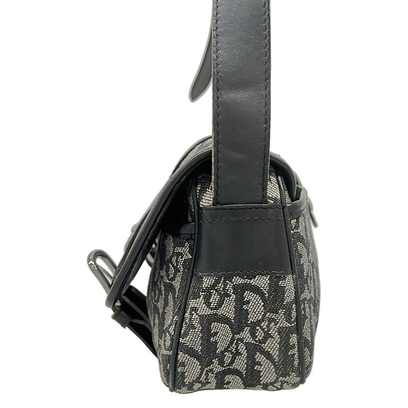 Dior Shoulder Bag Trotter Black Ivory Dark Gray Leather