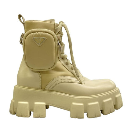 Prada Short Boots Monolith Beige Re-Nylon Leather