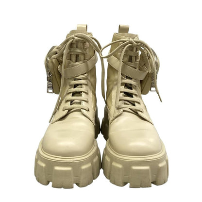 Prada Short Boots Monolith Beige Re-Nylon Leather