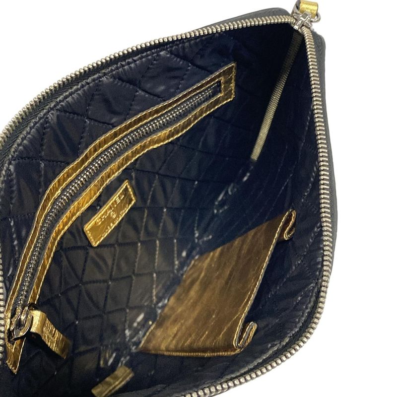 Chanel Clutch Gold Black Silver Je Ne Suis Pas en Solde Lambskin