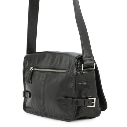 Prada Shoulder Bag Triangle Logo Soft Looks Leather Black