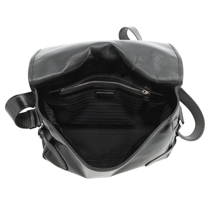 Prada Shoulder Bag Triangle Logo Soft Looks Leather Black