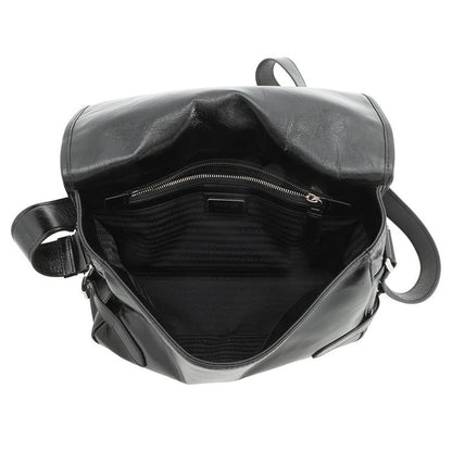 Prada Shoulder Bag Triangle Logo Soft Looks Leather Black