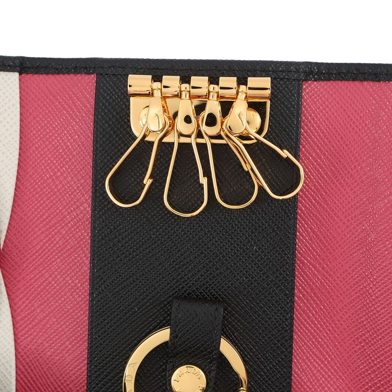 Prada Key Case Multicolor Key Saffiano Leather Key Ring Black