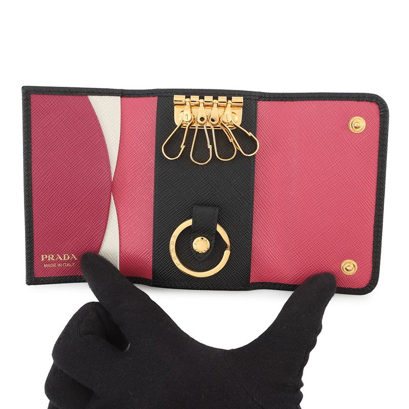 Prada Key Case Multicolor Key Saffiano Leather Key Ring Black
