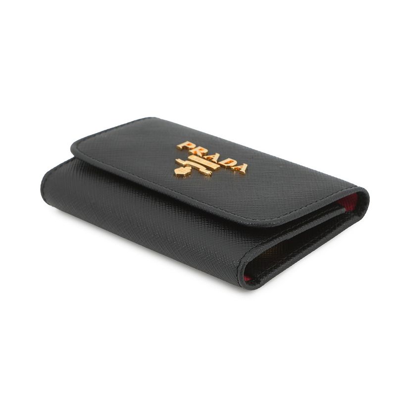 Prada Key Case Multicolor Key Saffiano Leather Key Ring Black