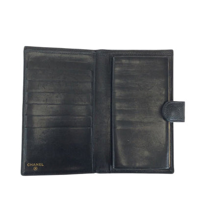 Chanel Vintage CC Logo Black Gold Caviar Leather Wallet