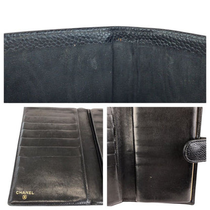 Chanel Vintage CC Logo Black Gold Caviar Leather Wallet