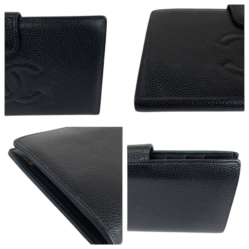 Chanel Vintage CC Logo Black Gold Caviar Leather Wallet