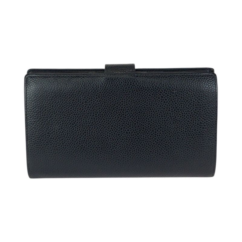 Chanel Vintage CC Logo Black Gold Caviar Leather Wallet