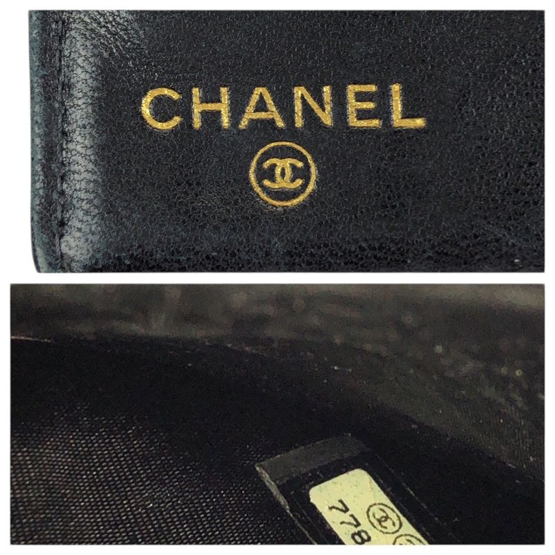 Chanel Vintage CC Logo Black Gold Caviar Leather Wallet