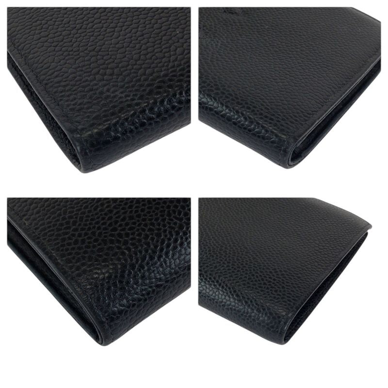 Chanel Vintage CC Logo Black Gold Caviar Leather Wallet