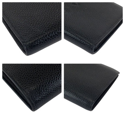 Chanel Vintage CC Logo Black Gold Caviar Leather Wallet