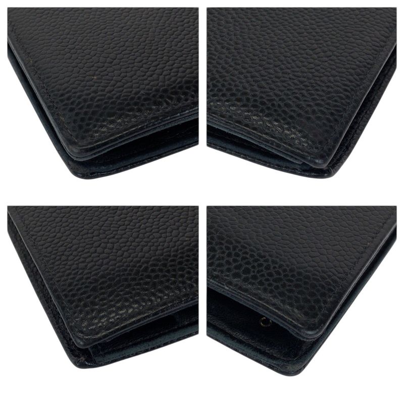 Chanel Vintage CC Logo Black Gold Caviar Leather Wallet