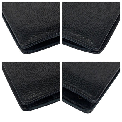 Chanel Vintage CC Logo Black Gold Caviar Leather Wallet