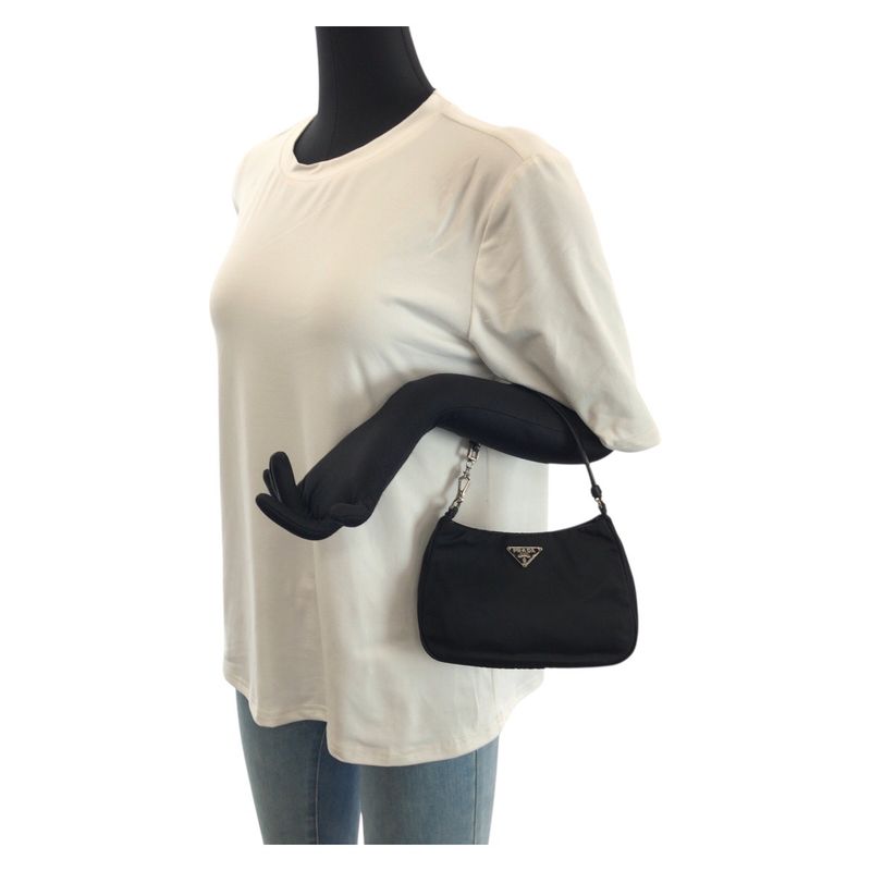 Prada Tessuto Black Silver Nylon Leather Handbag Pouch