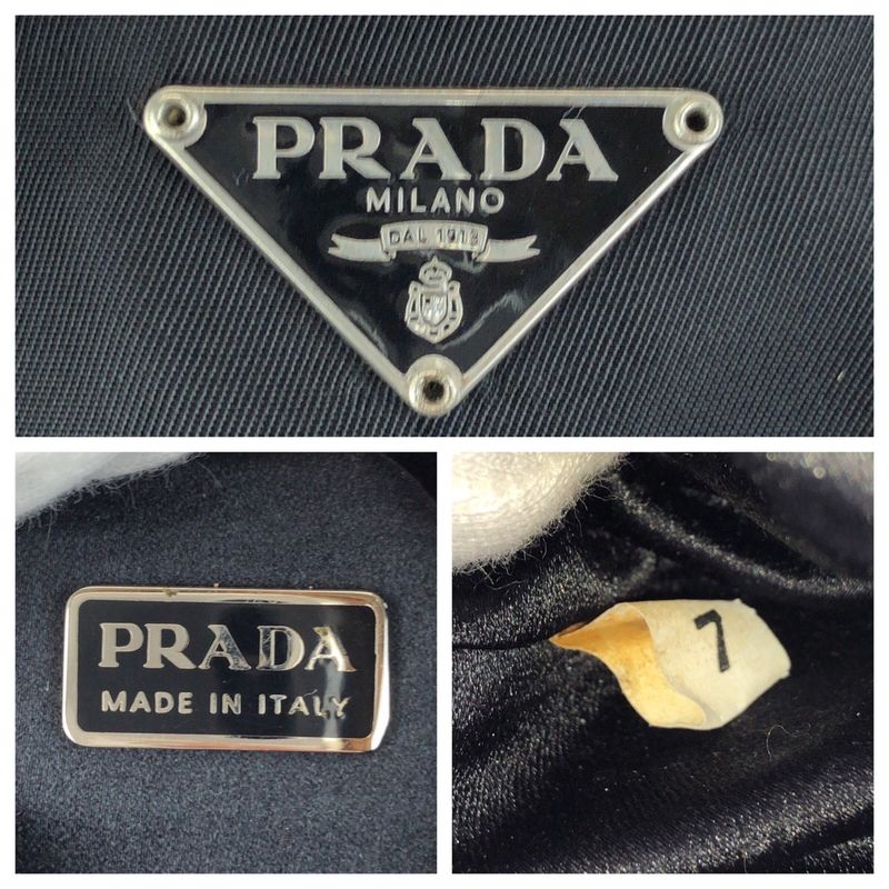 Prada Tessuto Black Silver Nylon Leather Handbag Pouch