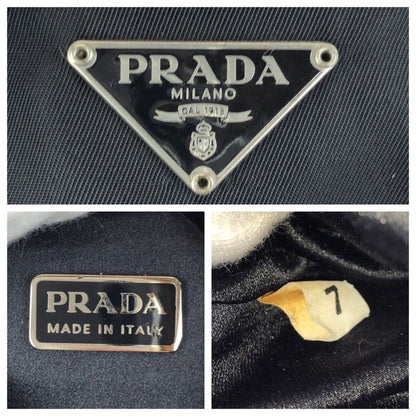 Prada Tessuto Black Silver Nylon Leather Handbag Pouch