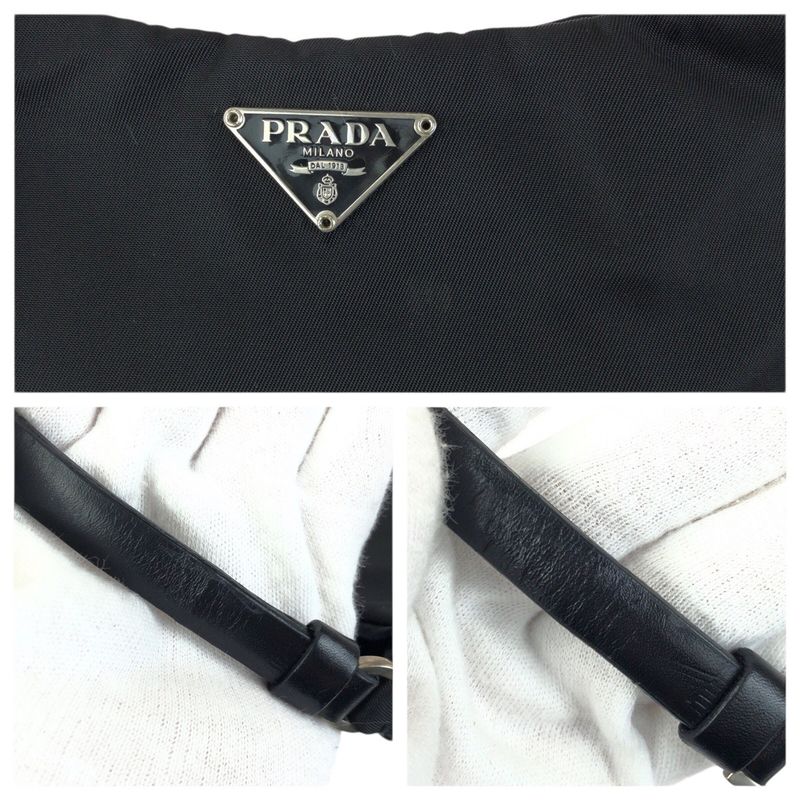 Prada Tessuto Black Silver Nylon Leather Handbag Pouch