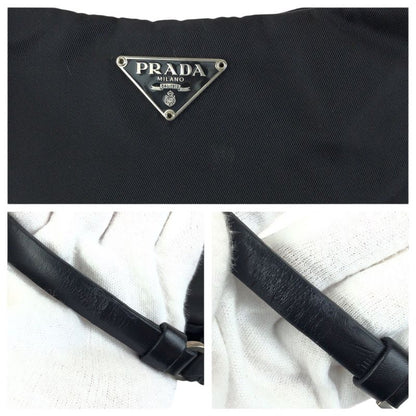 Prada Tessuto Black Silver Nylon Leather Handbag Pouch