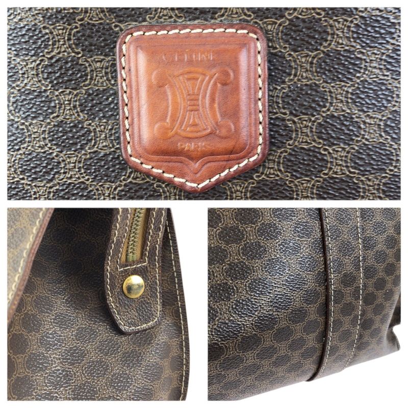 Celine Macadam Dark Brown Gold 2 Tote Shoulder Bag