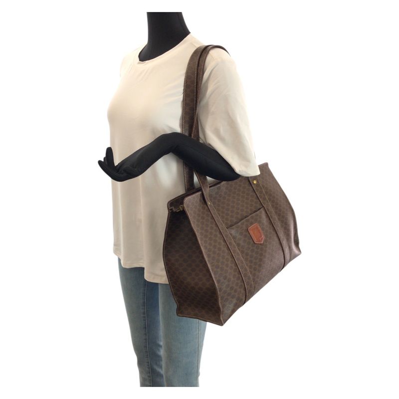 Celine Macadam Dark Brown Gold 2 Tote Shoulder Bag