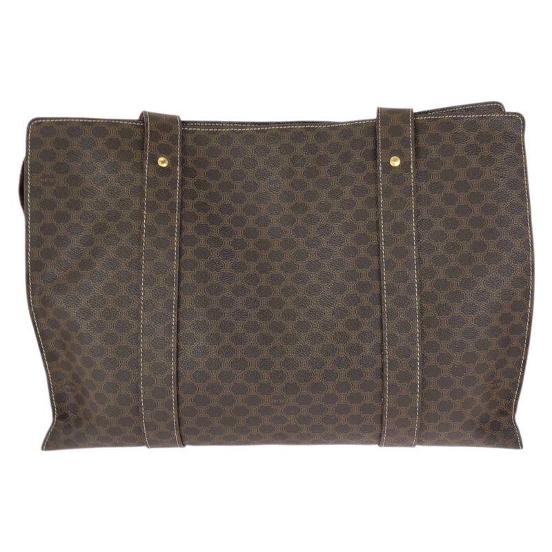 Celine Macadam Dark Brown Gold 2 Tote Shoulder Bag